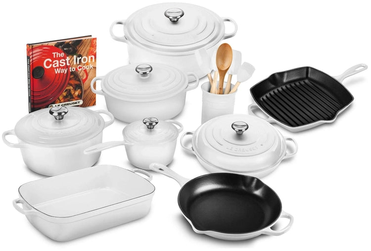 20-Piece Signature Cast Iron Cookware Set,10.25'' Skillet,1.75-Quart Saucepan with Lid