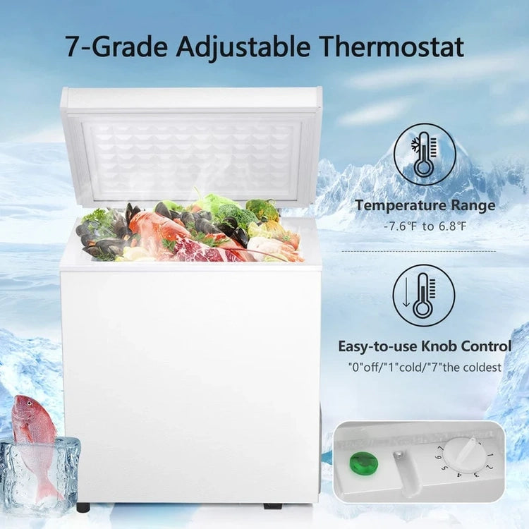 1.8 Cu. Ft. Chest Freezer with Removable Basket, Bottom Drain, 7-Level Thermostat, Freestanding Design for Home and Apartment