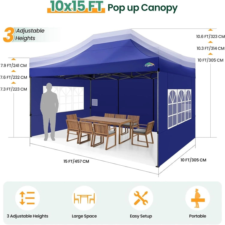 Cobizi 10x20 Heavy Duty Pop up Canopy Tent with 6 Sidewalls Easy up Commercial Outdoor Canopy Wedding Party Tents