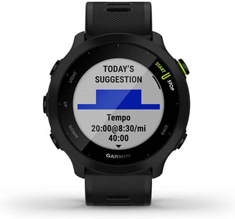 Garmin Forerunner 55 GPS Running Smartwatch, Heart Rate Monitor, Pacepro, 2-Week Battery, Black