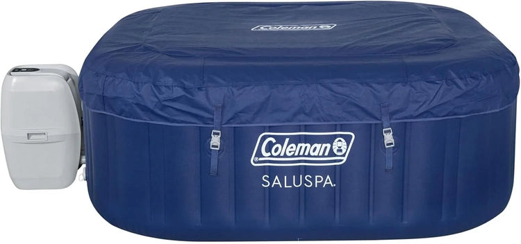 Coleman Saluspa Atlantis Airjet 4 to 6 Person Inflatable Hot Tub Square Portable Outdoor Spa with 140 Soothing Jets with Cover, Blue