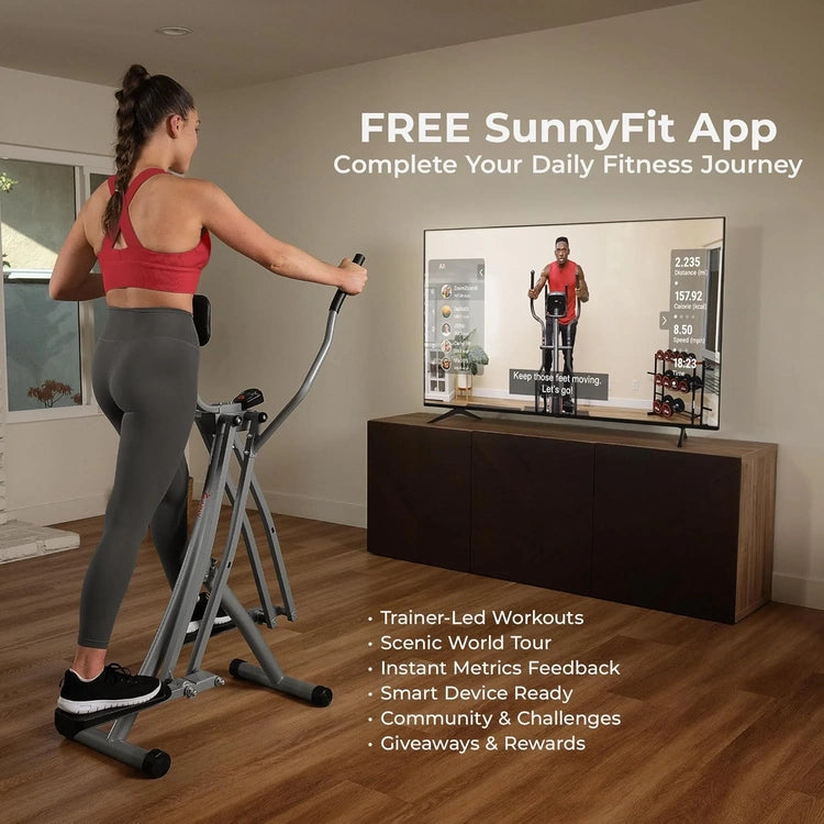 Sunny Health & Fitness Smart Air Walker Elliptical, Low-Impact 30-Inch Stride Home Glider Machine, Senior Cross Trainer for Indoor Cardio Exercise