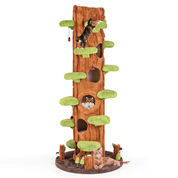 90.5" Tall Simulation Cat Tree, Modern Realistic Multi-Level Cat Tower w/5 Condos & Sisal Scratch Pad, Large Lifelike Indoor Cat Tree