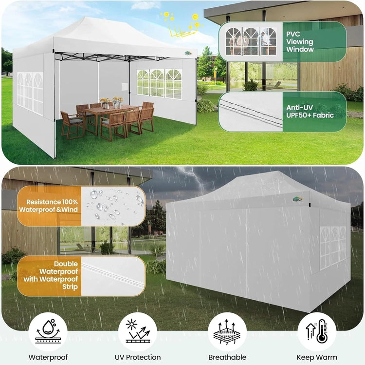 Cobizi 10x20 Heavy Duty Pop up Canopy Tent with 6 Sidewalls Easy up Commercial Outdoor Canopy Wedding Party Tents