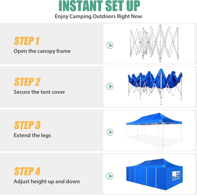 Cobizi 10x20 Heavy Duty Pop up Canopy Tent with 6 Sidewalls Easy up Commercial Outdoor Canopy Wedding Party Tents