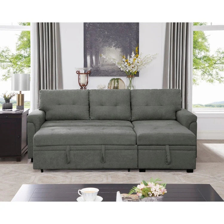 Reversible Sectional Sofa with Pull-Out Sleeper Bed, Hidden Storage Chaise, Durable Legs