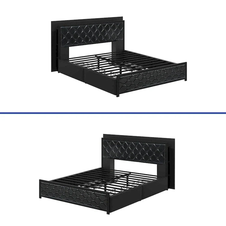Moasis Queen Size Pu Bed Frame LED Upholstered Platform Bed Frame
