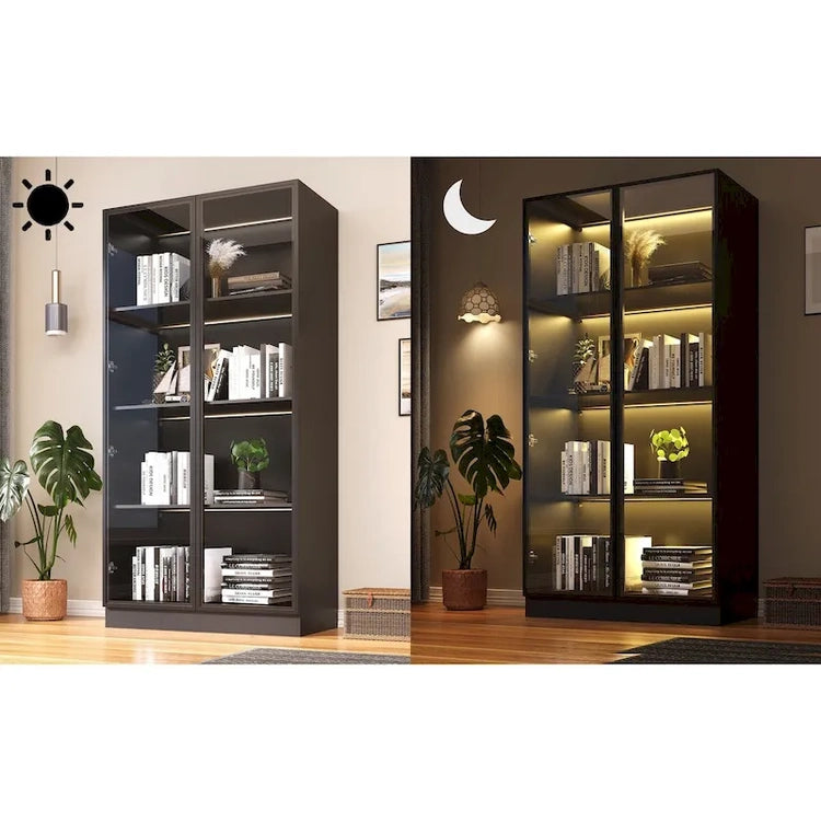 Display Storage Cabinet, Display Cabinet with Tempered Glass Doors, Showcase with 4-Tier Storage Shelves