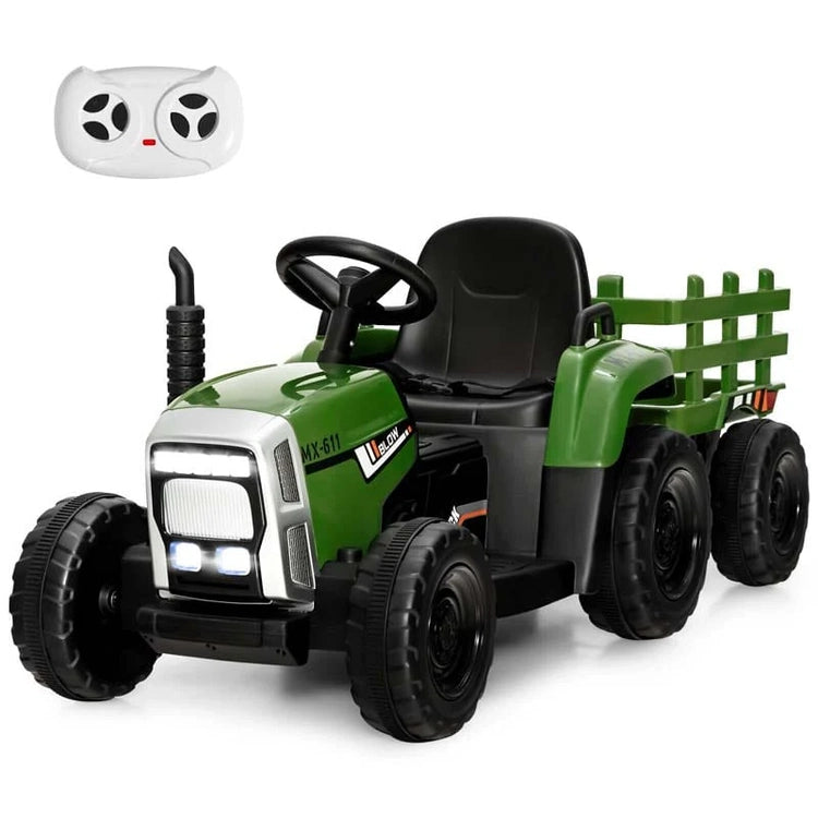 Kids Ride on Tractor W/Trailer 12V Battery Powered Electric Riding Toy Car Vehicle with 3-Gear-Shift Ground Loader