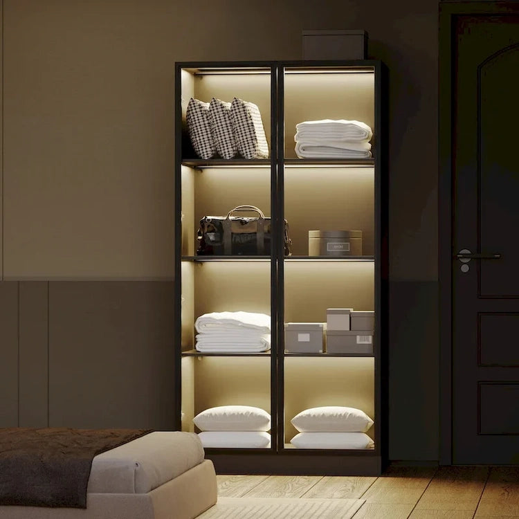 Display Storage Cabinet, Display Cabinet with Tempered Glass Doors, Showcase with 4-Tier Storage Shelves