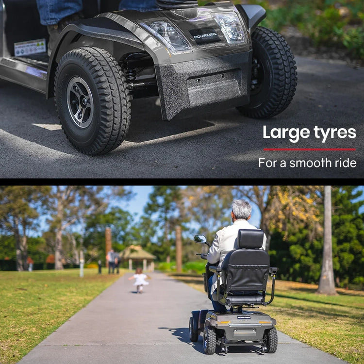Equipmed Mobility Scooter, S-Xxl Comfortable Size for All Riders, 30km Max Range, 180kg Capacity, Grey