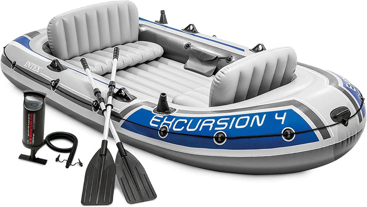 Excursion Inflatable Boat Series, Includes Deluxe 54in Boat Oars and High-Output Pump - Supertough PVC - Adjustable Seats with Backrest