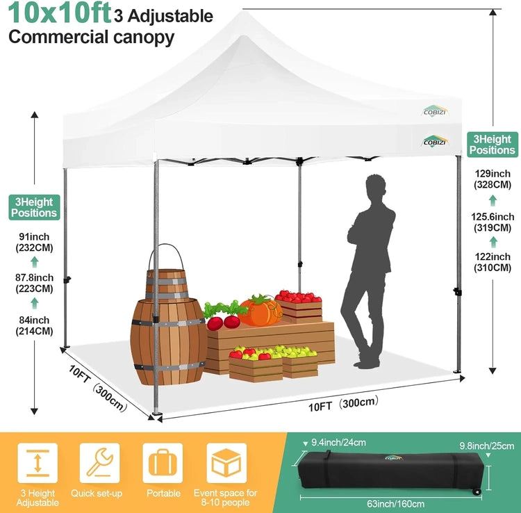 Cobizi 10x20 Heavy Duty Pop up Canopy Tent with 6 Sidewalls Easy up Commercial Outdoor Canopy Wedding Party Tents