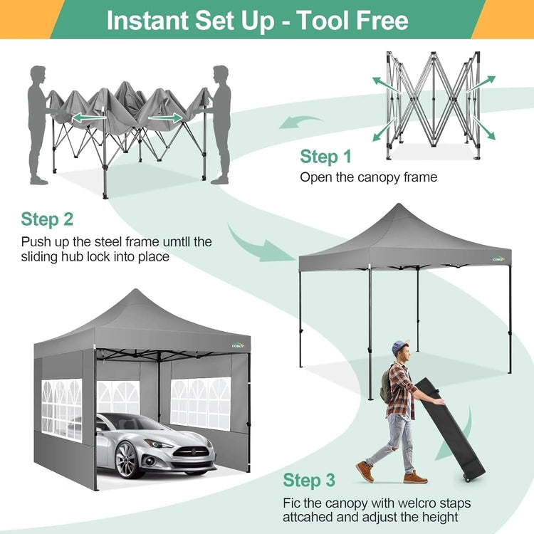 Cobizi 10x20 Heavy Duty Pop up Canopy Tent with 6 Sidewalls Easy up Commercial Outdoor Canopy Wedding Party Tents