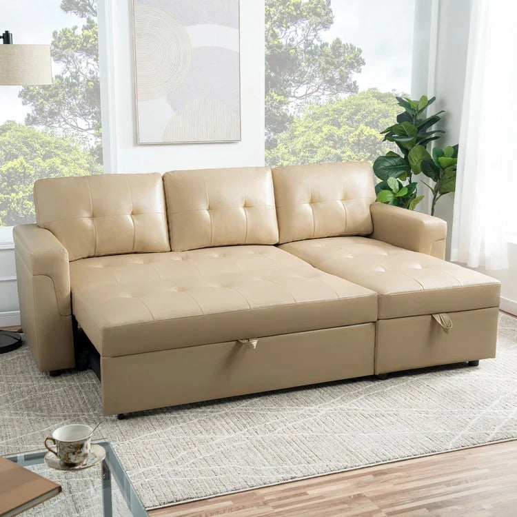 Reversible Sectional Sofa with Pull-Out Sleeper Bed, Hidden Storage Chaise, Durable Legs