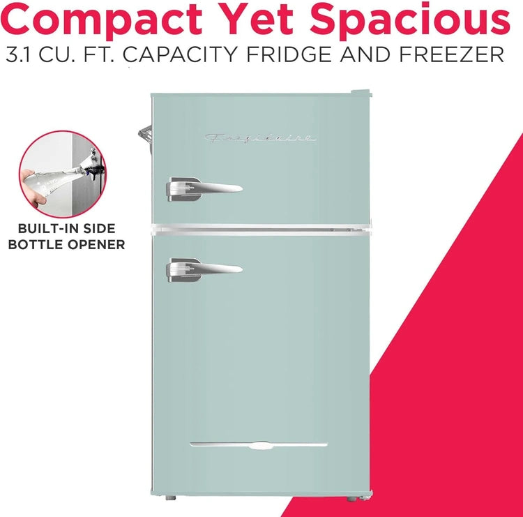 Frigidaire Retro Mini Fridge with Freezer & Side Bottle Opener-Small 2 Door Refrigerator for Office Bar or College Dorm Room-3.1 Cu. Ft