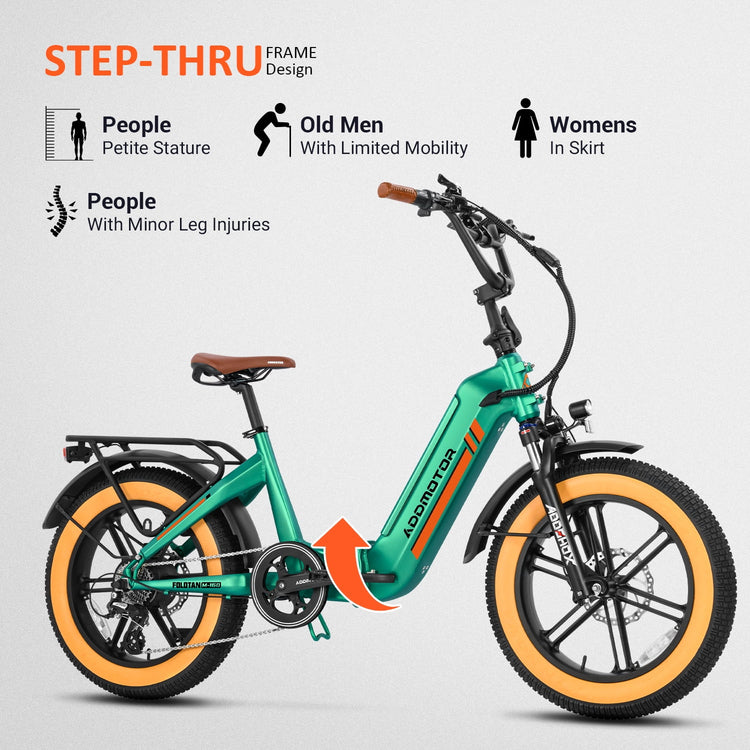 Addmotor Electric Bike for Adults, 750W Folding Electric Bike, 20'' Step-Thru Strong Frame Fat Tire M-160 Electric Bicycle 100 Mi Long Range Foldable
