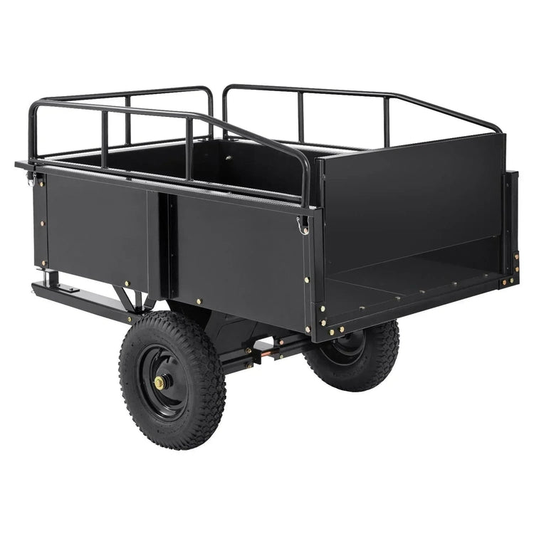 Heavy Duty Atv Trailer Steel Dump Cart, 750-Pound 15 Cubic Feet, Garden Utility Trailer with Removable Sides for Riding L