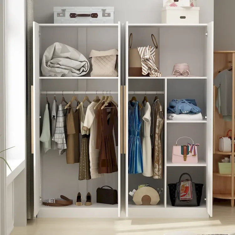 Modern Freestanding Solid Wood Wardrobe Closet with Storage Shelves