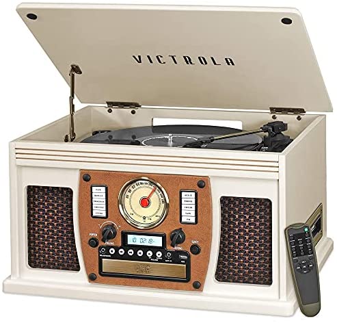 Victrola 8-in-1 Bluetooth Record Player & Multimedia Center, Built-in Stereo Speakers - Turntable, Wireless Music Streaming