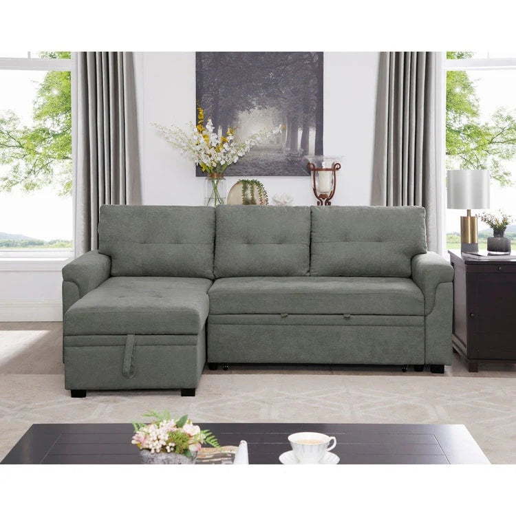 Reversible Sectional Sofa with Pull-Out Sleeper Bed, Hidden Storage Chaise, Durable Legs