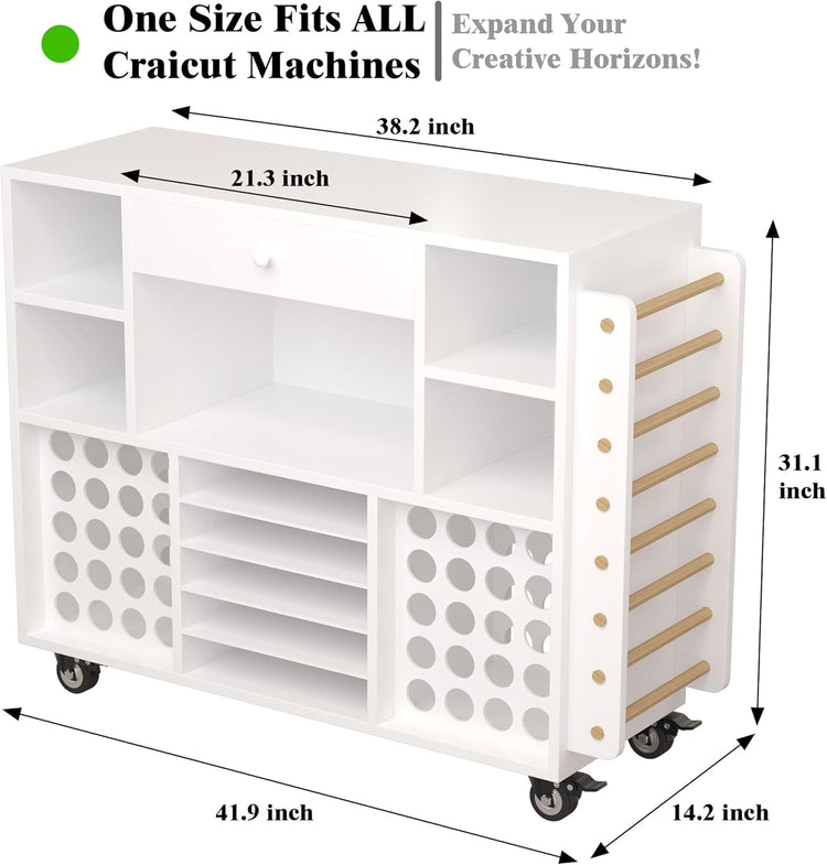 Craft Organization and Storage Cart Compatible with Cricut Machine, Rolling Craft Organizer with Large Drawer & 48 Vinyl Roll Holder