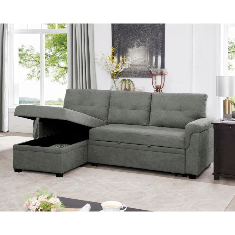 Reversible Sectional Sofa with Pull-Out Sleeper Bed, Hidden Storage Chaise, Durable Legs