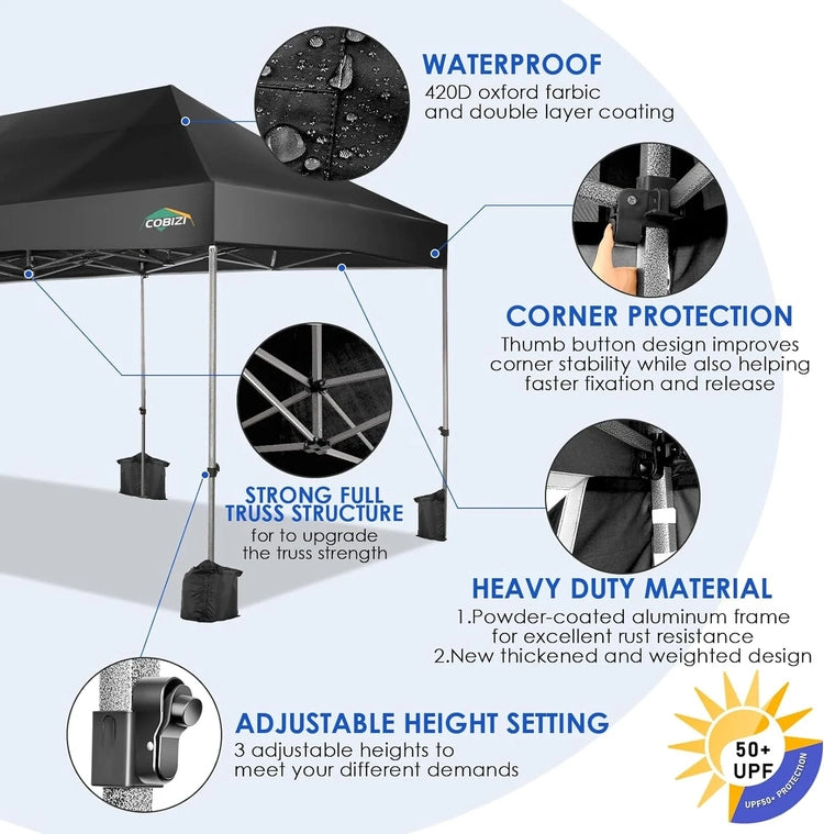 Cobizi 10x20 Heavy Duty Pop up Canopy Tent with 6 Sidewalls Easy up Commercial Outdoor Canopy Wedding Party Tents