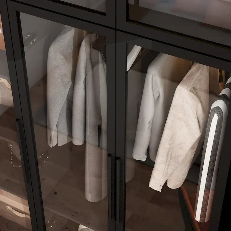 47.2 Wide Armoire LED Light All Glass Door Closet Cabinet Wardrobe