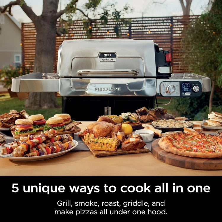 Ninja Flexflame, Grill and Smoker, Electric and Propane Grill, Roaster, BBQ Grill, 5-in-1 Cooking System, 3 Burner, Digital Control, Outdoor Cooking