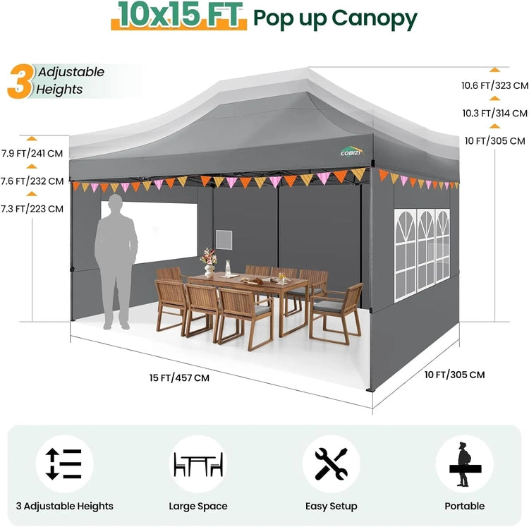 Cobizi 10x20 Heavy Duty Pop up Canopy Tent with 6 Sidewalls Easy up Commercial Outdoor Canopy Wedding Party Tents
