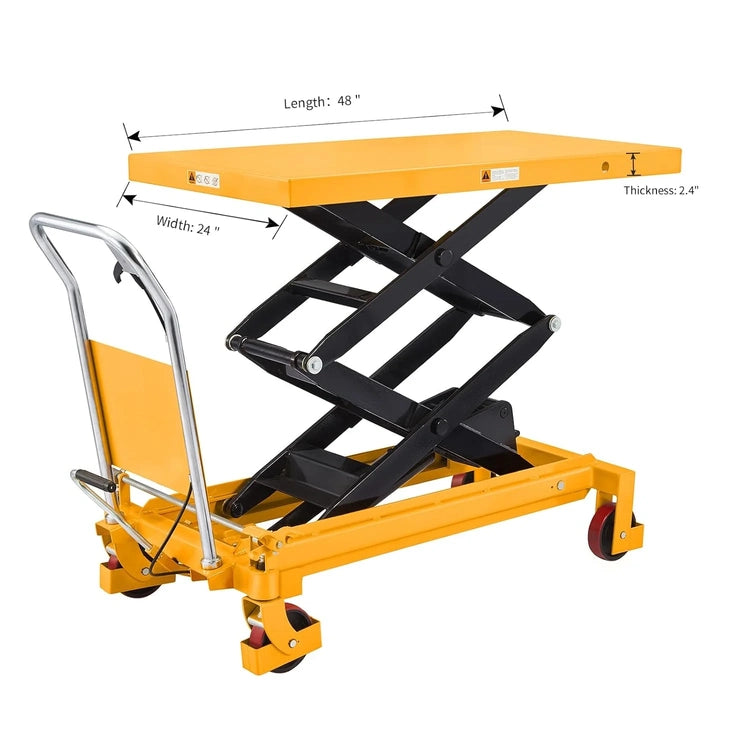 Hydraulic Lift Table Cart - 770 Lbs Capacity, 51" Max Height, Double Scissor Lift with Safety Guard & 4 Wheels