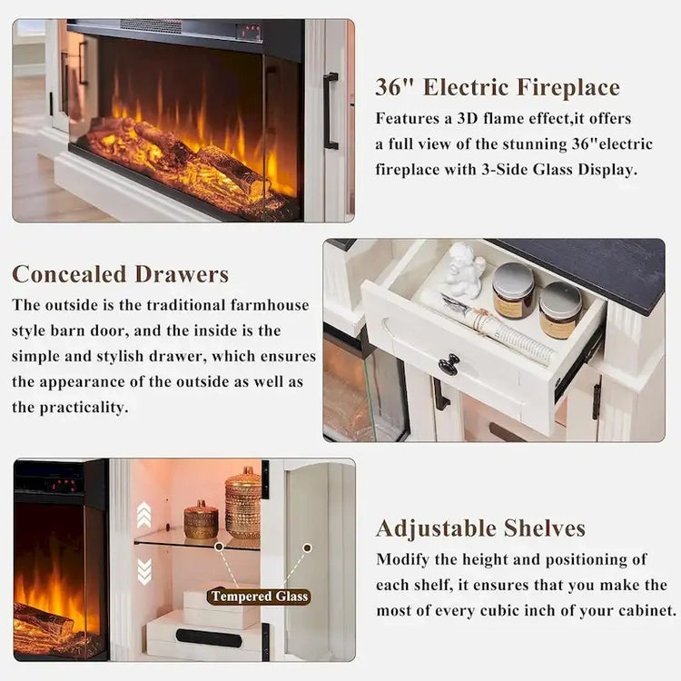 Farmhouse Electric Fireplace TV Stands up to 80, Entertainment Center