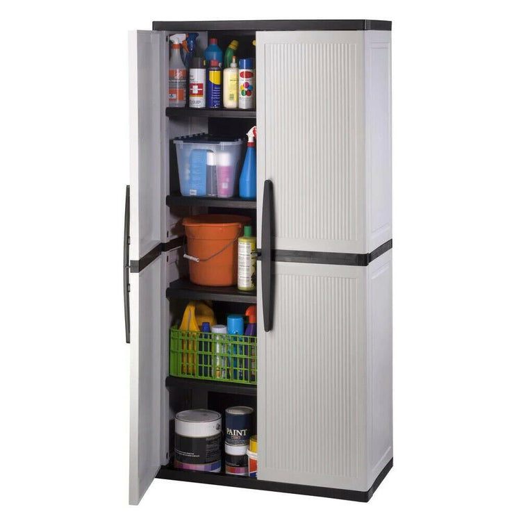 Gray Plastic Freestanding Garage Cabinet, 35''W X 71''H X 18''D, with Adjustable Shelves and Lockable Doors