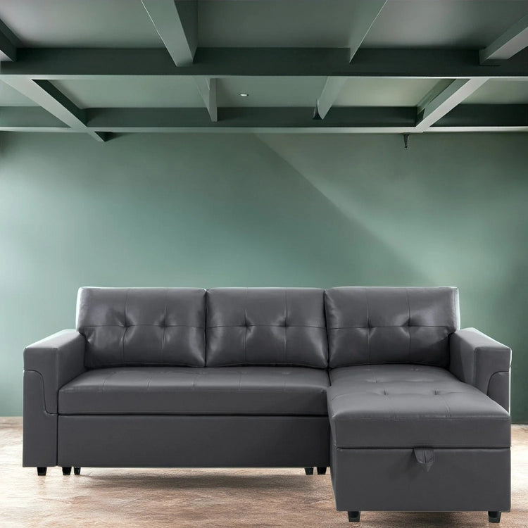 Reversible Sectional Sofa with Pull-Out Sleeper Bed, Hidden Storage Chaise, Durable Legs