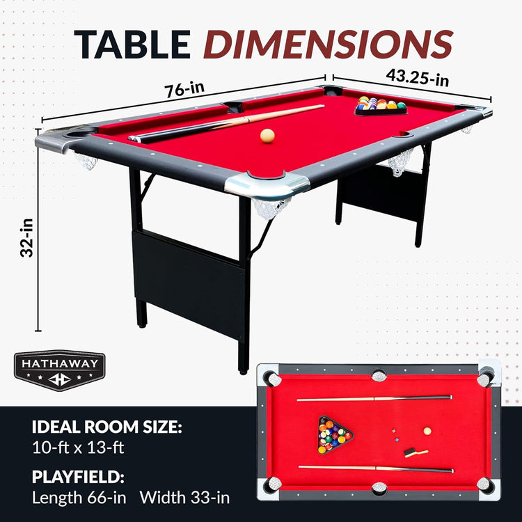 Hathaway Fairmont 6 Ft Portable Pool Table, Adults Folding Billiards Tables for Game Room with Easy Foldable Storage