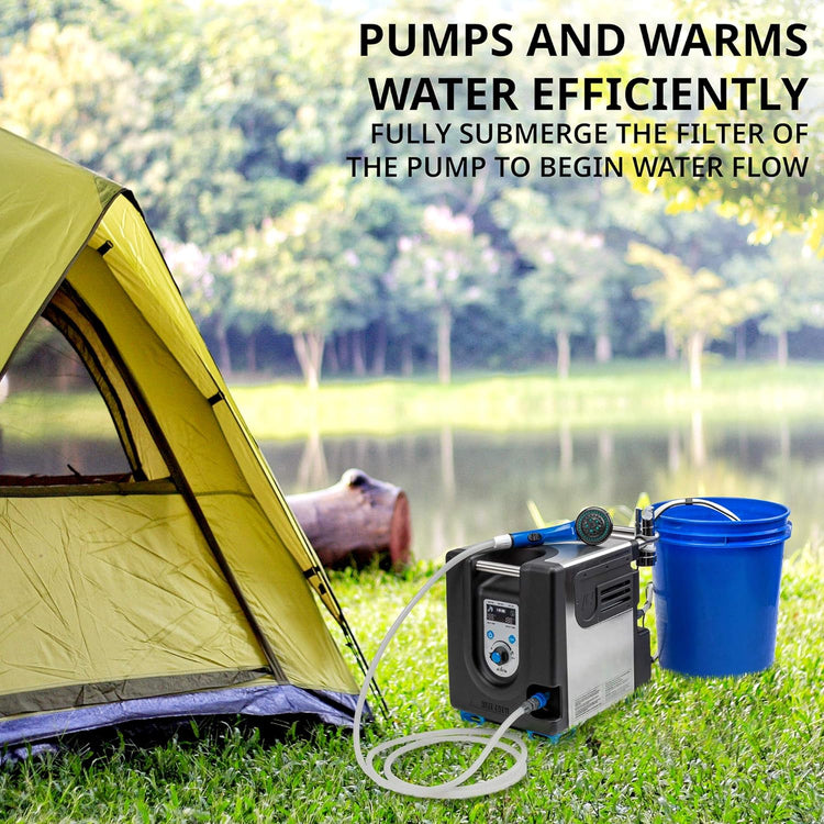Portable Propane Water Heater & Shower Pump W/Built-in Battery, Compact Outdoor Cleaning & Showering System W/LCD, Safety Shutoff & Carry Case