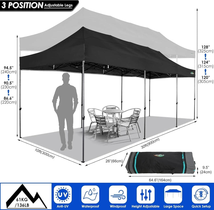 Cobizi 10x20 Heavy Duty Pop up Canopy Tent with 6 Sidewalls Easy up Commercial Outdoor Canopy Wedding Party Tents