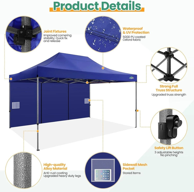Cobizi 10x20 Heavy Duty Pop up Canopy Tent with 6 Sidewalls Easy up Commercial Outdoor Canopy Wedding Party Tents