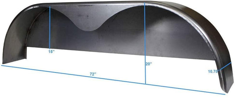 72x10-3/4 Tandem Axle Steel Trailer Fender W/Back Plate Welded in (2-Pack)