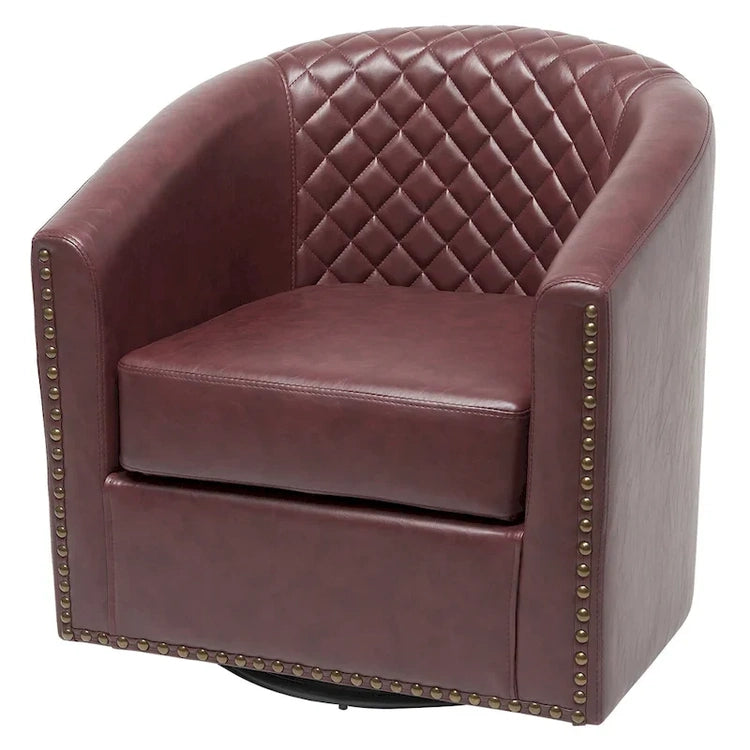 Kinwell 29 Wide Tufted Pu Leather Swivel Barrel Chair