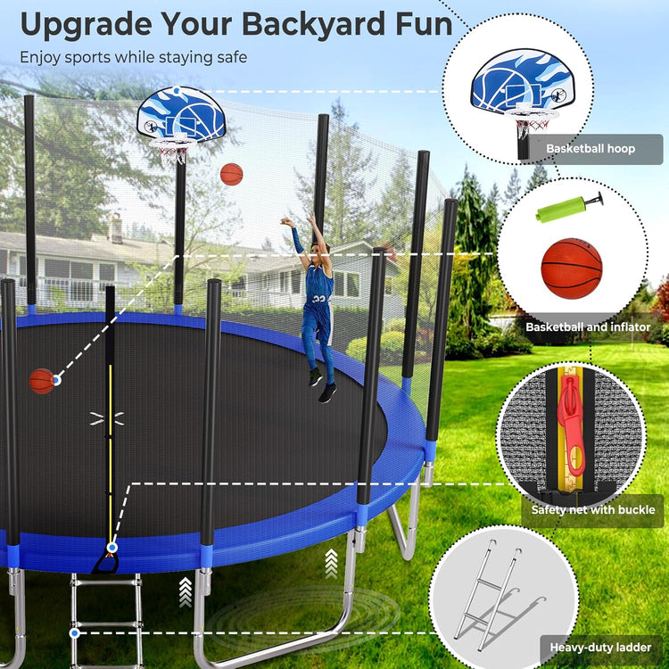 Upgraded 16Ft Trampoline with Basketball Hoop & Net