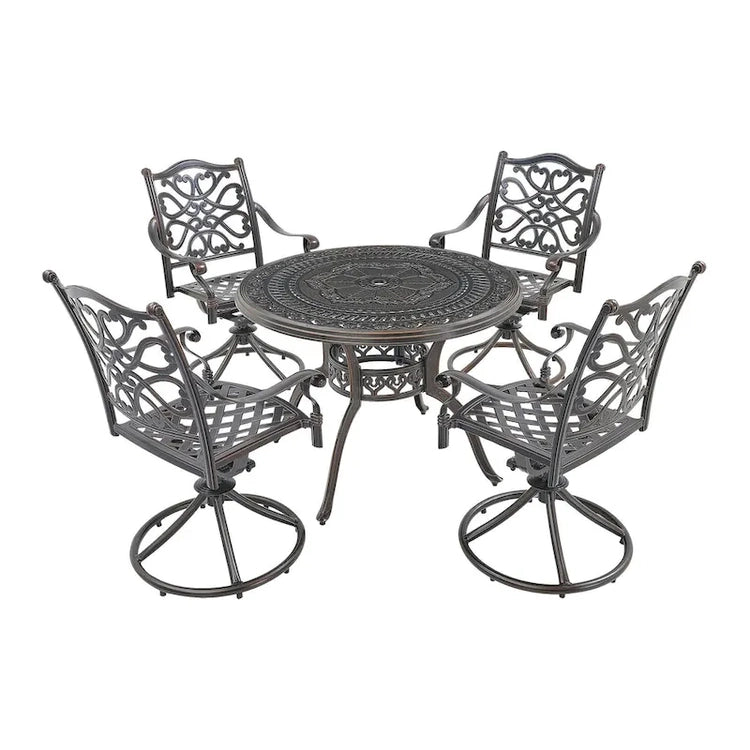 5-Piece Cast Aluminum Patio Dining Set with 4 Swivel Chair
