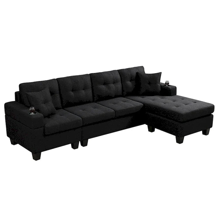 Sectional Sofa Living Room with L Shape Chaise Lounge and Cup Holder