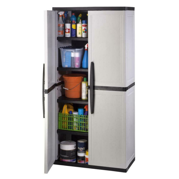 Gray Plastic Freestanding Garage Cabinet, 35''W X 71''H X 18''D, with Adjustable Shelves and Lockable Doors