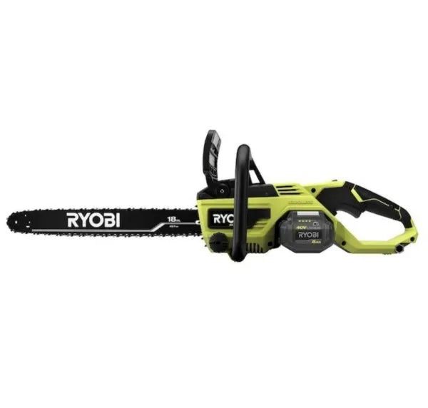 Ryobi 18'' 40V Cordless Chainsaw Kit with Battery & Charger, Green