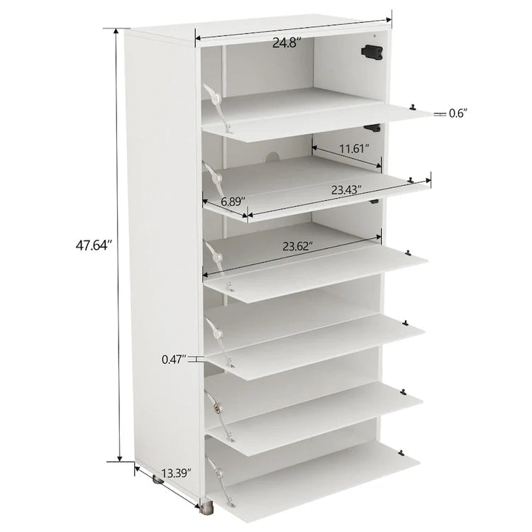 Mirror Shoe Cabinet with 6 Flip Drawers, Shoe Rack Organizer Store Ample Shoes,4 Metal Legs, Hand-Touch Flip-Out Door