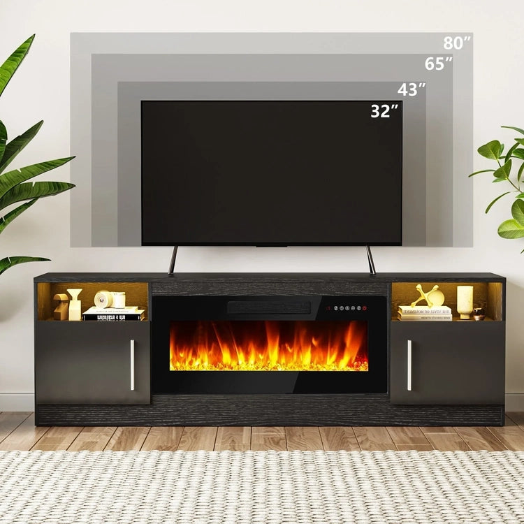 Bossin 70 Fireplace TV Stand with 36 Electric Fireplace, TV Stand for Tvs up to 80,16 Colors LED Lights/Entertainment Center