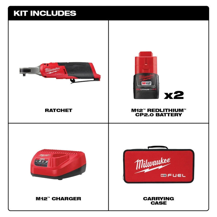M12 Fuel 1/4" High Speed Cordless Ratchet Kit