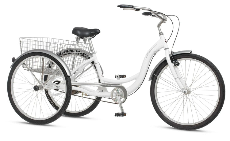 Schwinn Meridian Adult Tricycle Bike Mens and Womens Three Wheel Beach Cruiser 26-Inch Wheels Low Step-Through Frame Wide Seat Rear Folding Basket Sin